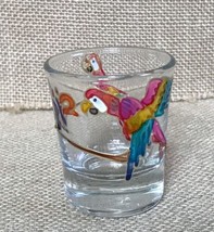 Hand Drawn Puffy Lines Parrots Tropical Birds On Shot Glass - $7.92
