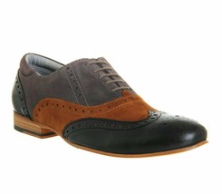 Gray Brown Black Rounded Wing Tip Toe Lace Up Vintage Superior Leather Men Shoes - £119.89 GBP+
