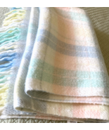 Vtg BEACON Soft Pastel Plaid Baby Blanket w Fringe Acrylic WPL 1675 - $44.55