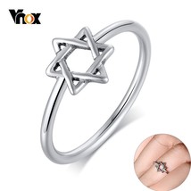Vnox Elegant Thin Women Ring Never Fade Stainless Steel Star of David Band Lady  - £7.61 GBP