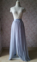 Gray High Slit Maxi Tulle Skirt Wedding Party Custom Plus Size Tulle Skirt