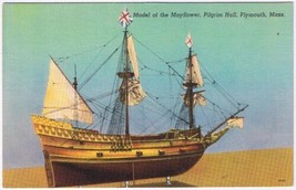 Postcard Model Of The Mayflower Pilgrim Hall Plymouth Massachusetts - £1.70 GBP
