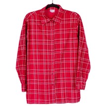 American Sweetheart Button Up Shirt L Womens Red Plaid Windowpane Cotton Blend - £15.80 GBP
