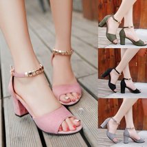 Fashion Women Ladies Buckle Strap Sandals Ankle Mid Heel Party Open Toe Shoes - £22.92 GBP