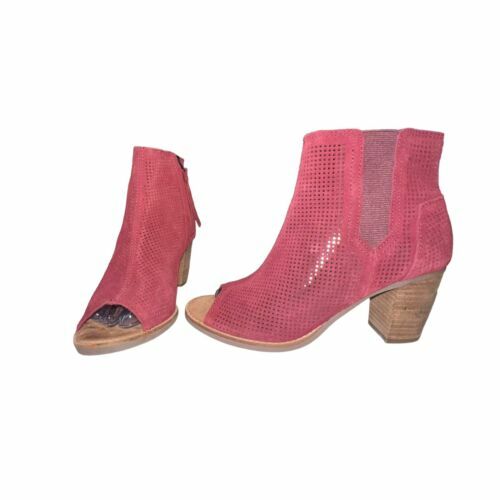 TOMS Majorca Peep Toe Booties Womens Size 8 Burgundy (Oxblood) Perforate... - $17.54