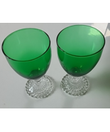 Vintage Pair (2) Anchor Hocking Forest Green Bubble Footed Water, Wine G... - $19.00