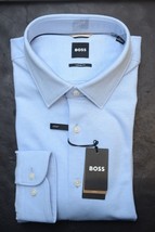 HUGO BOSS Hommes Hal Kent Décontracté Bleu Pastel Jersey Robe Coton Chemise 42 - $64.14