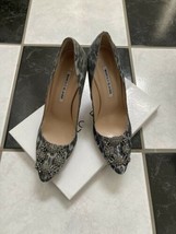 NIB 100% AUTH Manolo Blahnik Hangisi Metallic Leopard Satin Pumps Shoes 38 $985 - £465.87 GBP