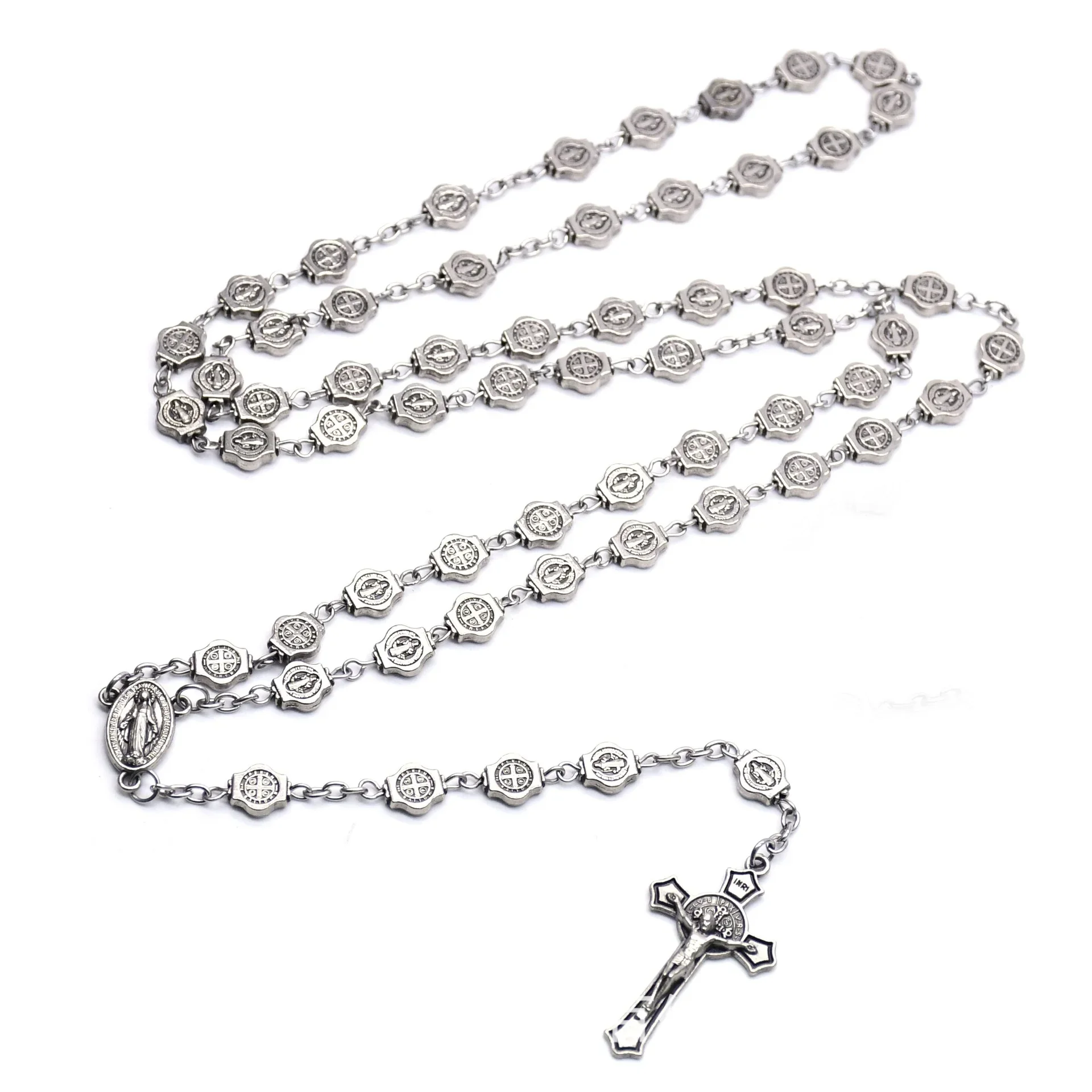 Fashion Vintage Alloy Saint Benedict Rosary Car Hanging Crucifix Necklace Prayer - £10.15 GBP