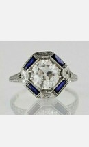 Engagement Ring 14K White Gold Plated 2Ct Simulated Diamond Sapphire Antique - £65.97 GBP