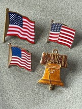 Lot of Red White &amp; Blue Enamel US Flag &amp; Brown &amp; Goldtone Liberty Bell P... - £8.88 GBP