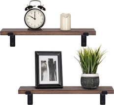 Mkono Floating Shelves Set Of 2, Brown, Wall Mounted Rustic Wood Wall Shelf - £26.11 GBP