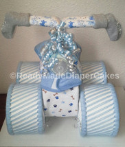 Light Blue and Grey Themed Baby Boy Shower Decor Four Wheeler Diaper Cake Gift - £66.18 GBP