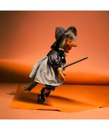 DEPT 56 Halloween Witch Riding Broom Gray Black Dress 12&quot; Retired 2002 - $109.21 CAD