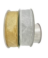 Set of 3 Rolls Wired Ribbon Celebrate It White Living Home Gold Silver C... - £11.92 GBP