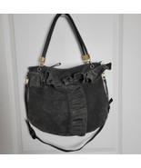 Felix Rey New York Grey Suede Leather Ruffle Gypsy Hobo Handbag Purse - $47.37 CAD