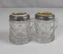 Vintage Glass Handled With Floral Ring Lid 2" Salt &amp; Pepper Shakers - $17.45