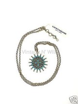 Lucky Brand Women Jewelry Turquoise Stone/Gold Blossom Sun Lobster Claw Necklace - £15.03 GBP
