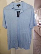 Club Room Men&#39;s Polo Shirt 100% Linen Size Medium Color Pale Ink Blue NW... - $36.58