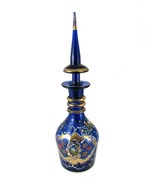 Antique Bohemian Cobalt Blue Glass Decanter Bottle Gilt Gold Pointed Sto... - £124.63 GBP