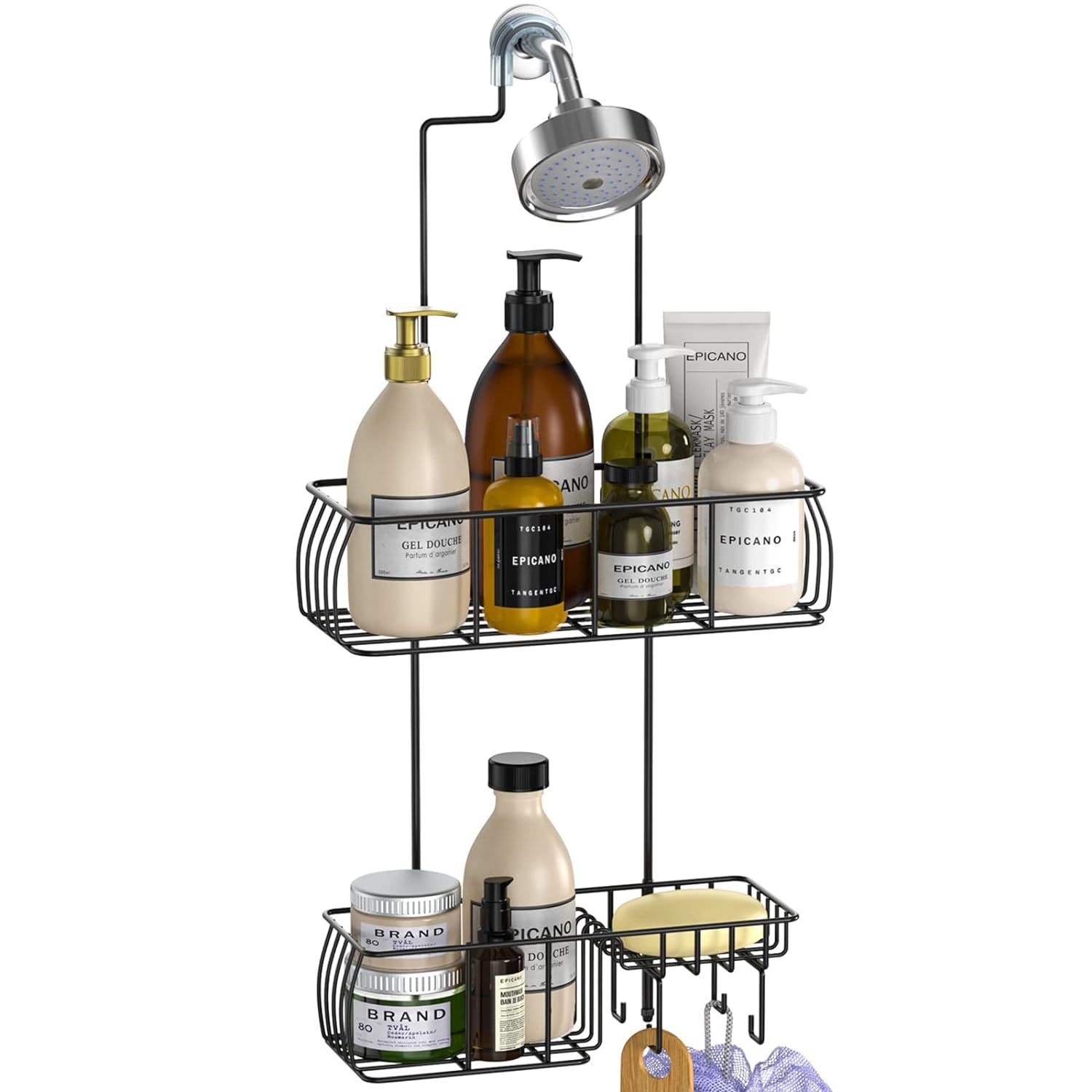 Primary image for Shower Caddy Hanging, Anti-Swing Over Head Shower Caddy Rustproof With Hooks For