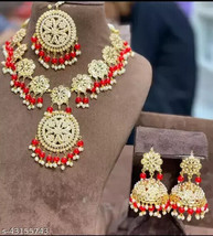 Diwali Jadau Kundan Light Weighted Rani Long Haar Jhumki Tikka Jewelry Set - $51.36