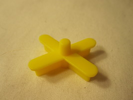 1990 MB Travel Games - Perfection game piece: Yellow Puzzle Shape #10 - $1.50