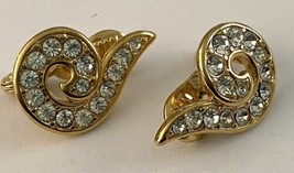 Vintage Monet Goldtone and Crystal Clip-On Earrings - £6.05 GBP