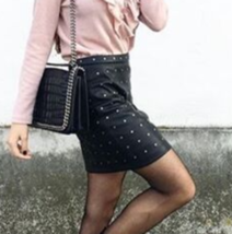 ZARA. BLACK MINI STUDDED SKIRT FAUX LEATHER ZIP. - $27.03