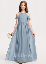 Dusty Blue A-line Halter Floor-Length Chiffon Junior Bridesmaid Dress - £87.12 GBP