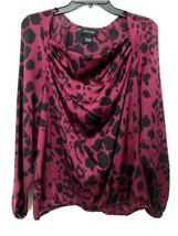 Focus 2000 Womens Size 8 Drape Square Neck Plum Leopard Print Long Sleeve Blouse - £12.74 GBP
