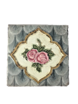 Antique Majolica Art Pottery Tile Rose Victorian HR Johnson England  - £34.31 GBP