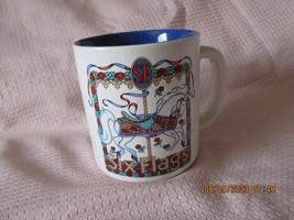 blue and white coffee cup with a carousel horse from six flag used - £7.90 GBP