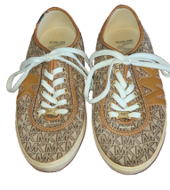 Michael Kors MK Monograms Sneakers Leather Canvas Tennis Shoes Size 6.5 - £16.48 GBP