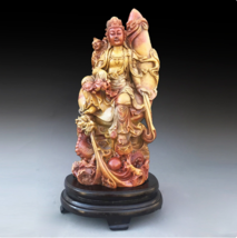 Chinese Shoushan Stone Kwan-yin &amp; Kid w Dragon Statue - £2,397.26 GBP