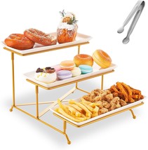 3 Tier Serving Tray Set Tiered Serving Platters,, 12Inch White Plate+Gol... - £35.01 GBP