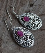 Ruby earrings, silver earrings, tribal earrings, ethnic earrings (E711) - £18.37 GBP