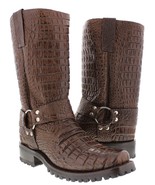 Mens Brown Biker Boots Crocodile Belly Pattern Leather Cowboy Motorcycle... - £151.86 GBP