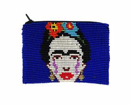 Frida Inspired Face Mexican Artist Czech Glass Seed Beaded Coin Purse Zi... - $24.74