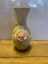Lenox Porcelain Vase Ribbed with Raised Relief Pink Roses &amp; Pale Green L... - £12.61 GBP