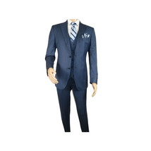 Men Suit BERLUSCONI Turkey 100% Italian Wool Super 180's 3pc Vested #Ber5 Navy image 2