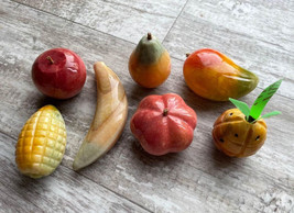 Lot of 7 Vintage Alabaster Stone Fruits &amp; Vegetables Pineapple Jalapeño Apple - £32.47 GBP