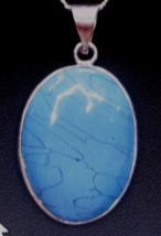 Sterling Silver 925 Necklace with Blue Turquoise Spider Web Pendant Amazing Oval - £15.76 GBP