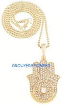 Hamsa Necklace Pendant with Crystal Rhinestones 24 Inch Box Style Chain Health - £13.11 GBP