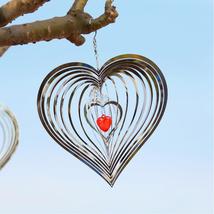 Love Heart Wind Spinner Spinning Wind Chime Garden Decoration - £17.24 GBP