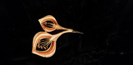 Weiss Brooch Calla Lily Flower Enamel Orange Rhinestone - £10.89 GBP