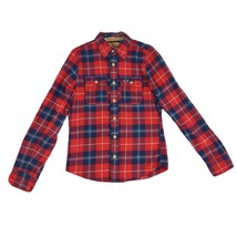 HOLLISTER Men&#39;s M Red/Navy Flannel Plaid Long Sleeve Button Up Shirt, Gr... - $19.35