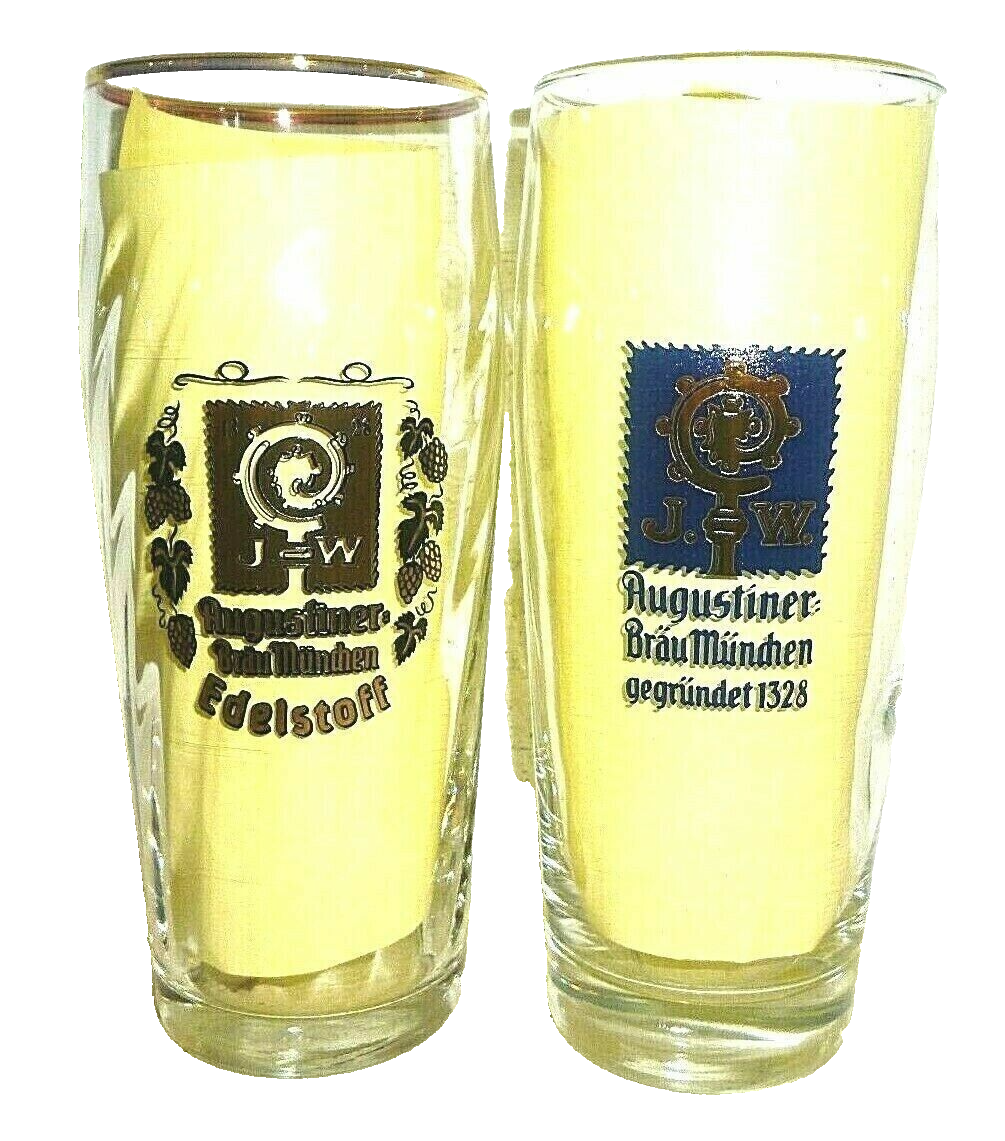 2 Augustiner Brau Munich Edelstoff & Helles 0.5L German Beer Glasses