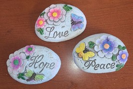 Inspirational Decorative 3 Garden Stones • Love • Hope • Peace 3D 4 Inche Apiece - £12.81 GBP