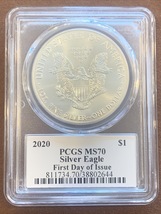 2020- American Silver Eagle- PCGS- MS70- FDOI- Jim Peed Hand Signed - £117.68 GBP